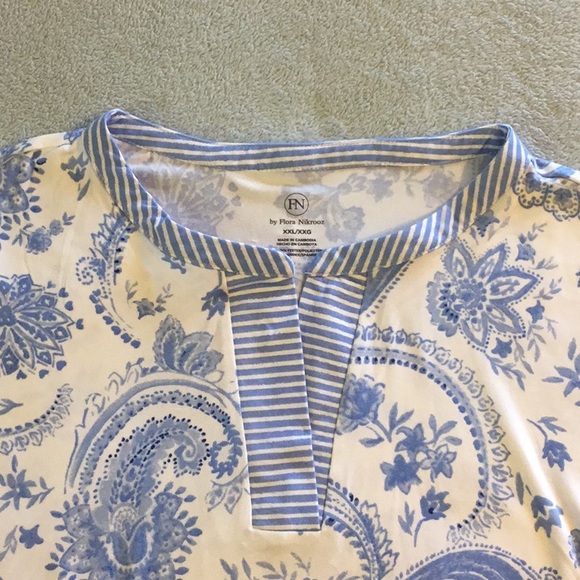 3/4 sleeve top by Flora Nikrooz 5% spandex = stretchy. Lightweight pale blue. - Picture 3 of 6